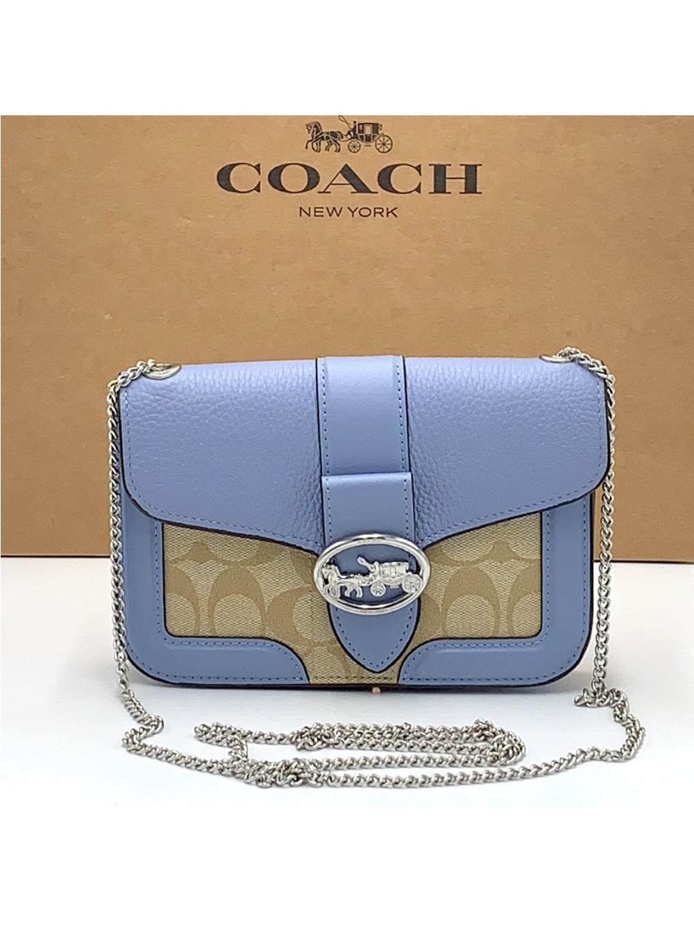 COACH Georgie Crossbody In Signature Canvas LIGHT KHAKI/MARBLE BLUE - Picture 2 of 15